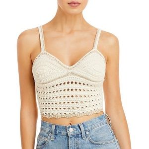 Sweet Republic Crochet Crop Sweater Tank Top Ivory & Taupe Size Large NWT